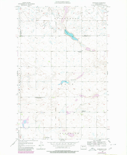 Classic USGS Roseglen North Dakota 7.5'x7.5' Topo Map Image