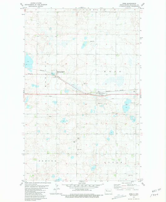 Classic USGS Ross North Dakota 7.5'x7.5' Topo Map Image