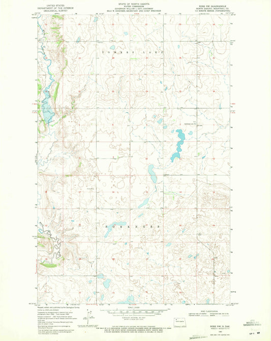 Classic USGS Ross NW North Dakota 7.5'x7.5' Topo Map Image