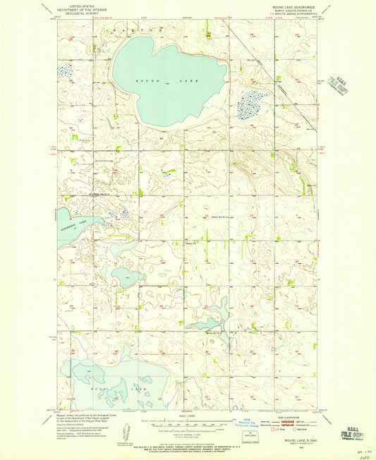 Classic USGS Round Lake North Dakota 7.5'x7.5' Topo Map Image