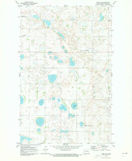 Classic USGS Rugby NE North Dakota 7.5'x7.5' Topo Map Image