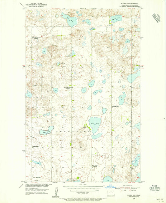 Classic USGS Rugby NW North Dakota 7.5'x7.5' Topo Map Image