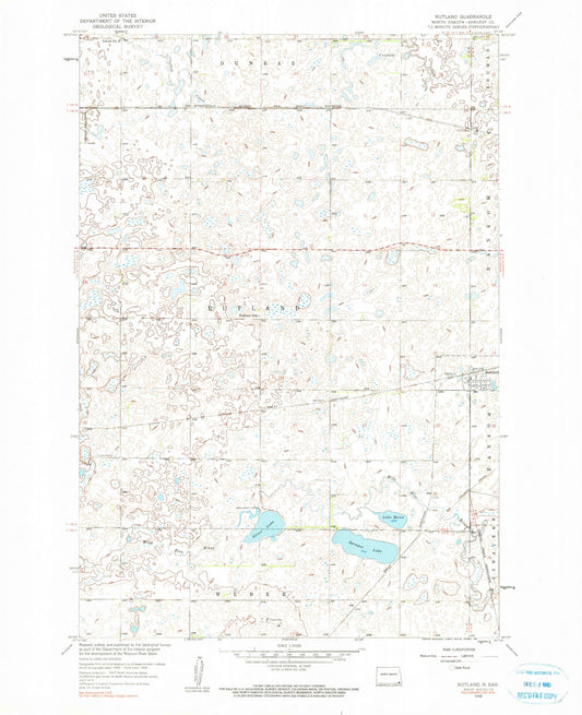 Classic USGS Rutland North Dakota 7.5'x7.5' Topo Map Image
