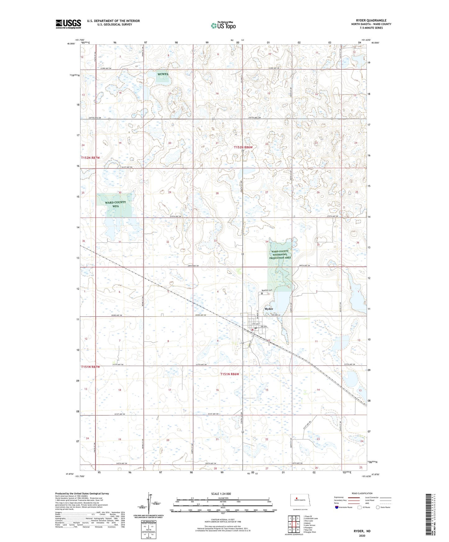 Ryder North Dakota US Topo Map Image