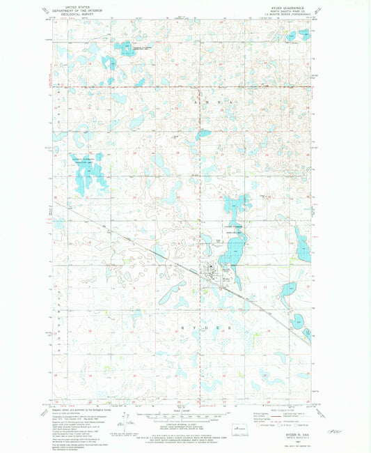 Classic USGS Ryder North Dakota 7.5'x7.5' Topo Map Image