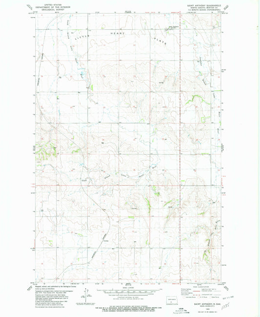 Classic USGS Saint Anthony North Dakota 7.5'x7.5' Topo Map Image