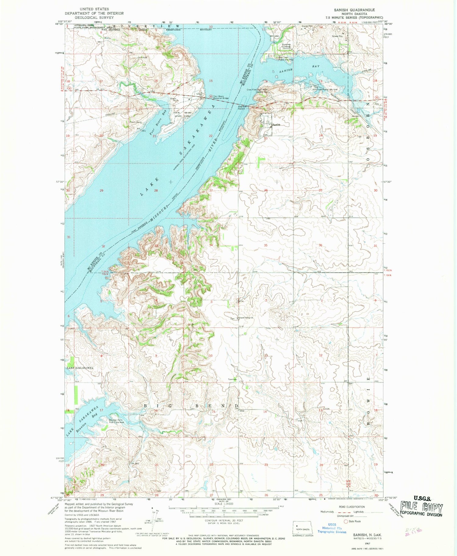 Classic USGS Sanish North Dakota 7.5'x7.5' Topo Map Image