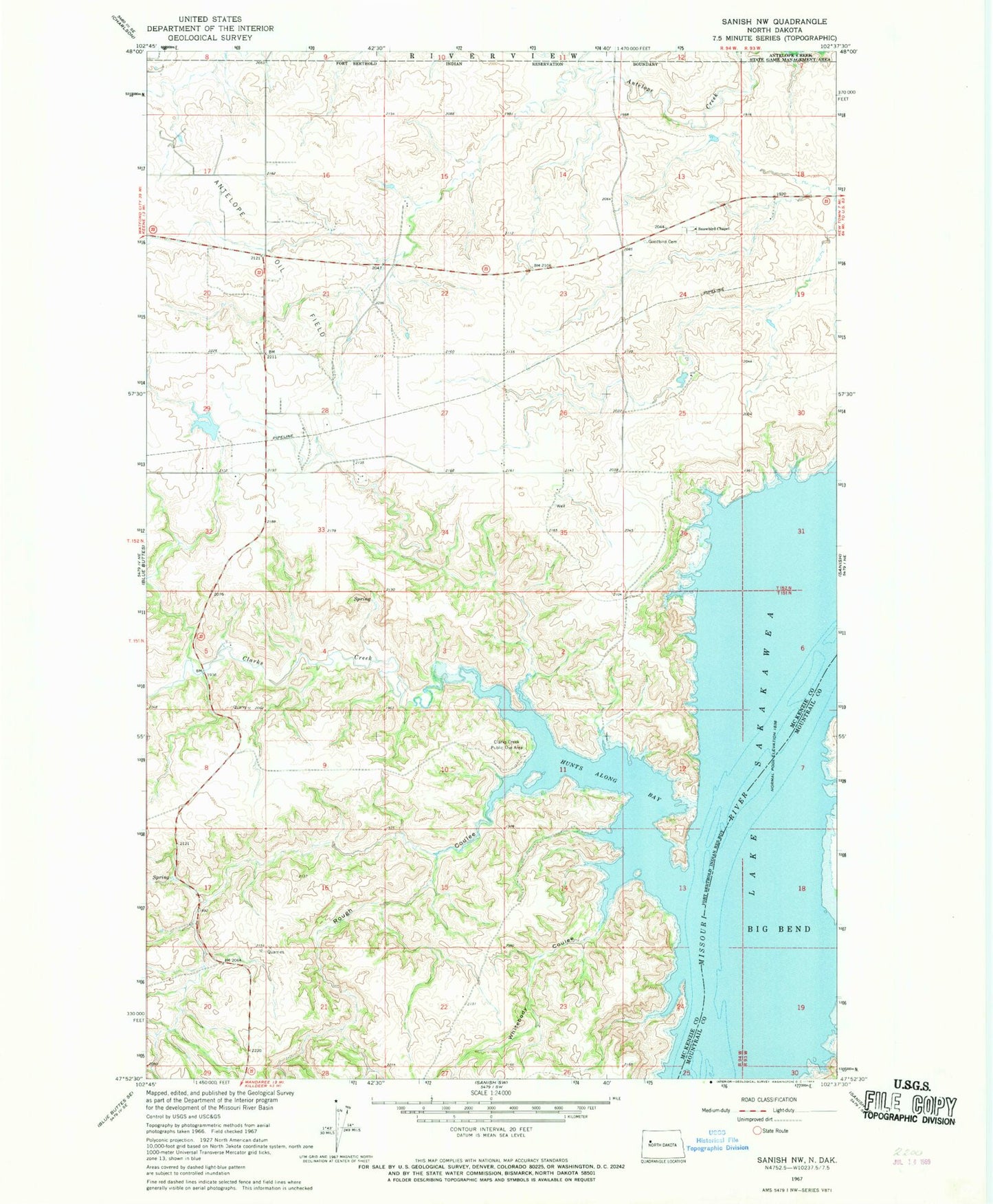 Classic USGS Sanish NW North Dakota 7.5'x7.5' Topo Map Image