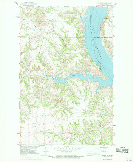 Classic USGS Sanish SW North Dakota 7.5'x7.5' Topo Map Image