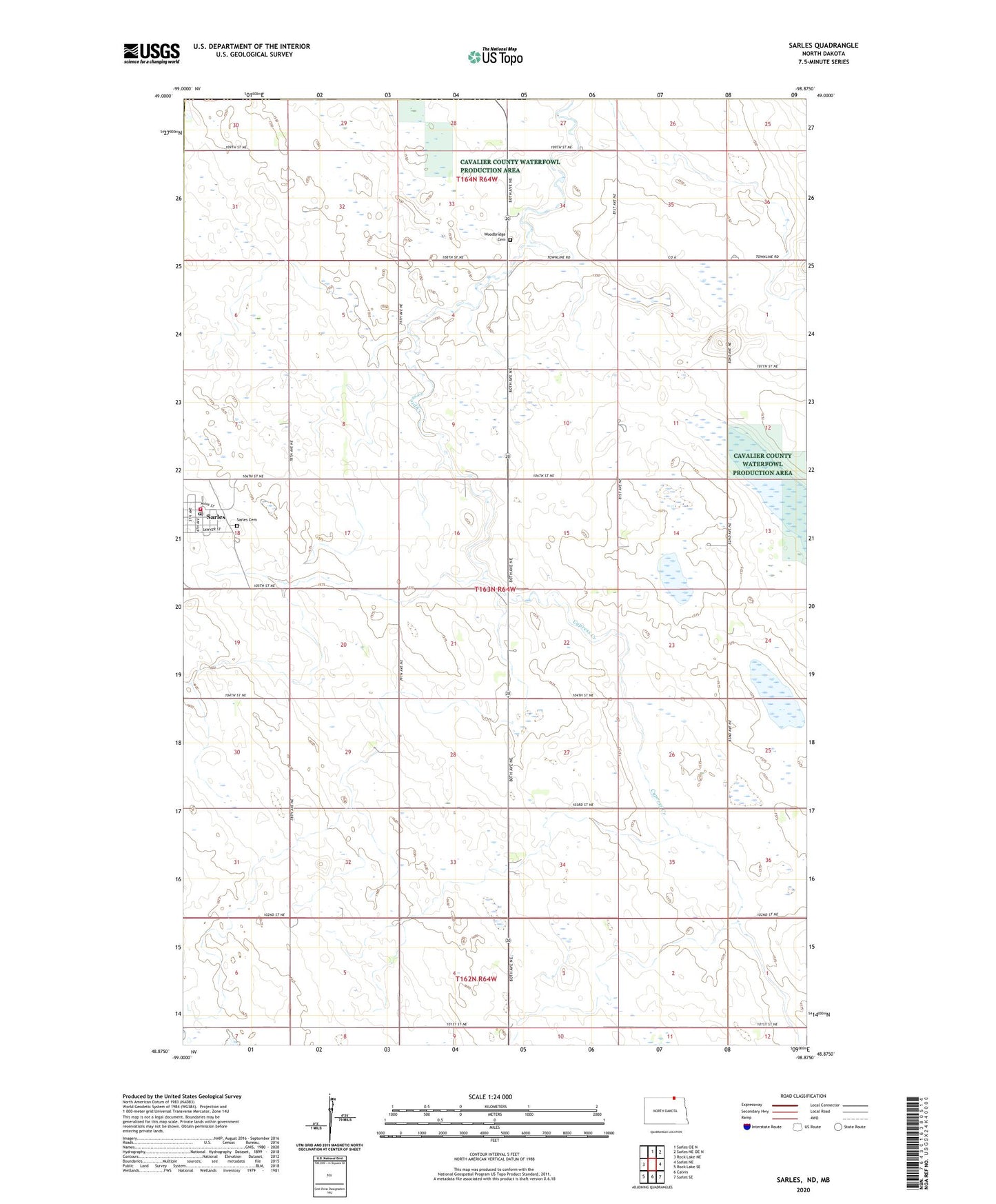 Sarles North Dakota US Topo Map Image