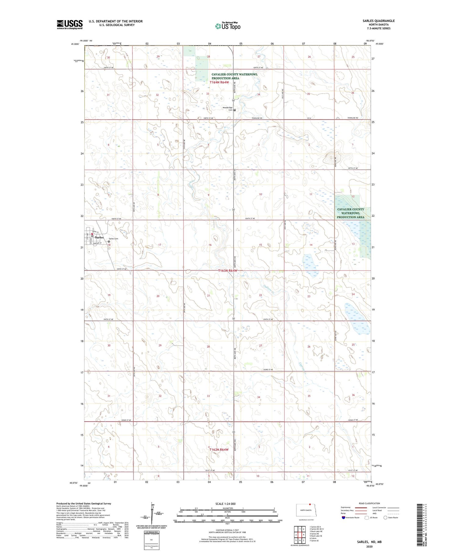 Sarles North Dakota US Topo Map Image