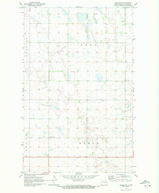 Classic USGS Sarles SE North Dakota 7.5'x7.5' Topo Map Image