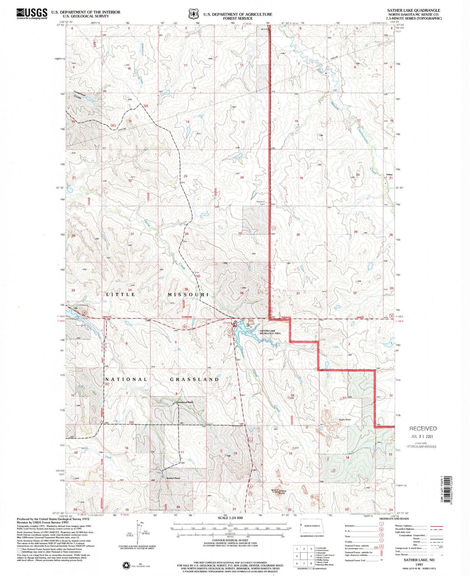 Classic USGS Sather Lake North Dakota 7.5'x7.5' Topo Map Image