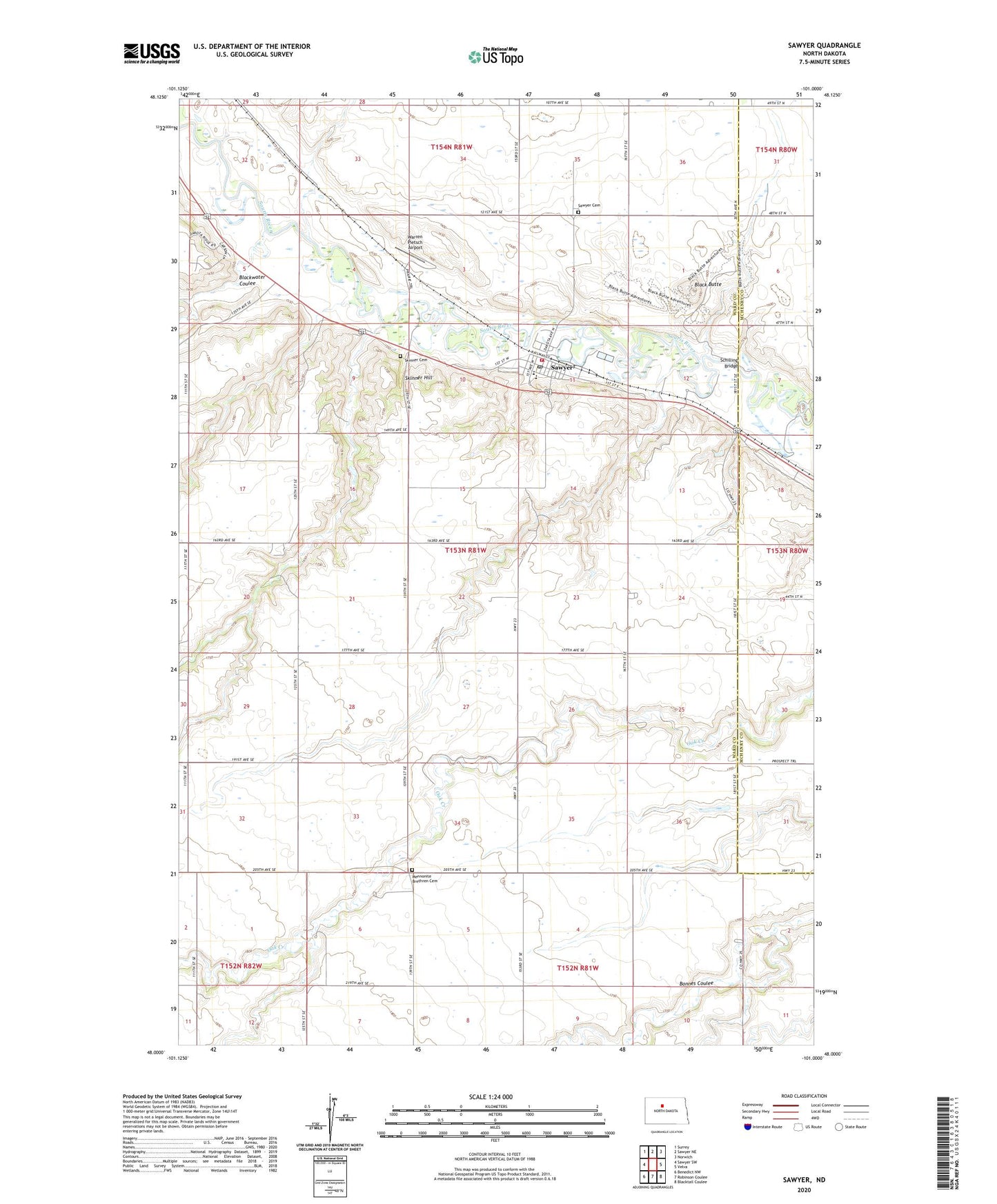 Sawyer North Dakota US Topo Map Image
