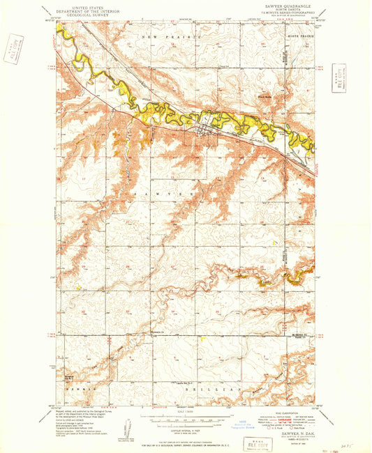 Classic USGS Sawyer North Dakota 7.5'x7.5' Topo Map Image