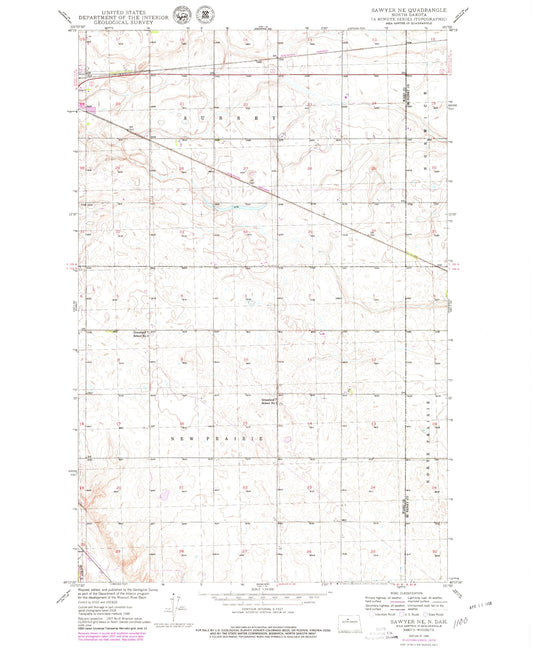 Classic USGS Sawyer NE North Dakota 7.5'x7.5' Topo Map Image