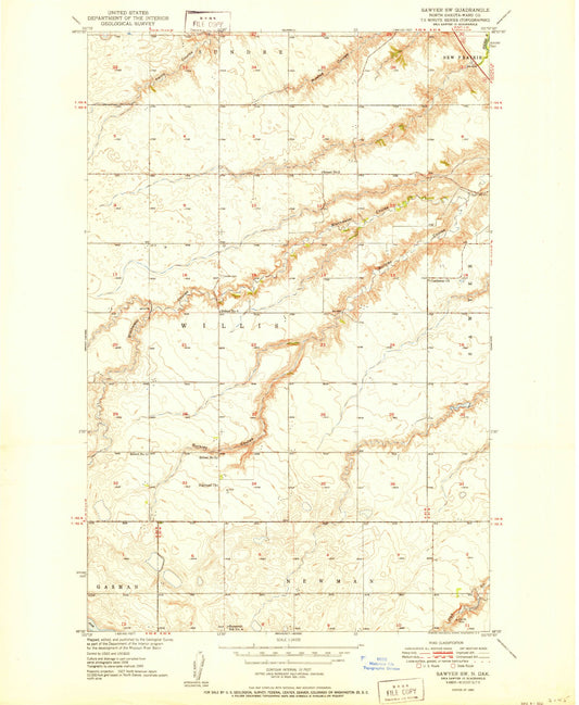 Classic USGS Sawyer SW North Dakota 7.5'x7.5' Topo Map Image