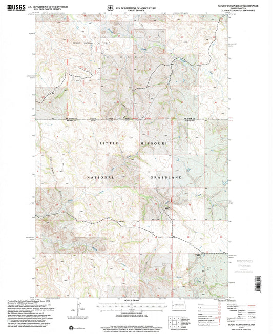 Classic USGS Scairt Woman Draw North Dakota 7.5'x7.5' Topo Map Image