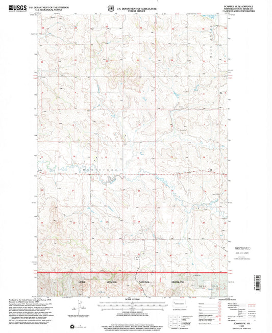 Classic USGS Schafer SE North Dakota 7.5'x7.5' Topo Map Image