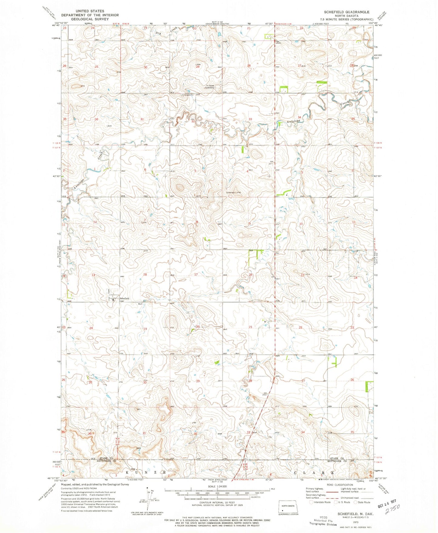 Classic USGS Schefield North Dakota 7.5'x7.5' Topo Map Image
