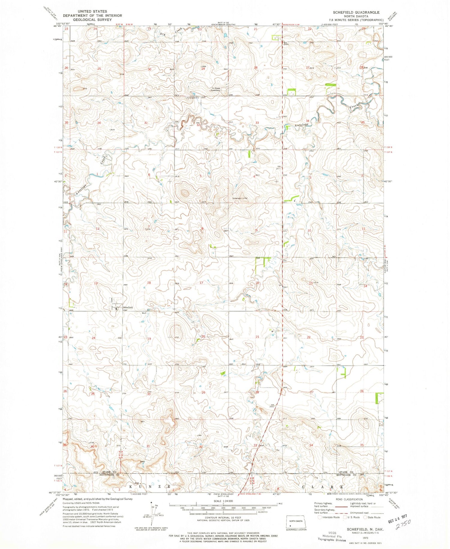 Classic USGS Schefield North Dakota 7.5'x7.5' Topo Map Image