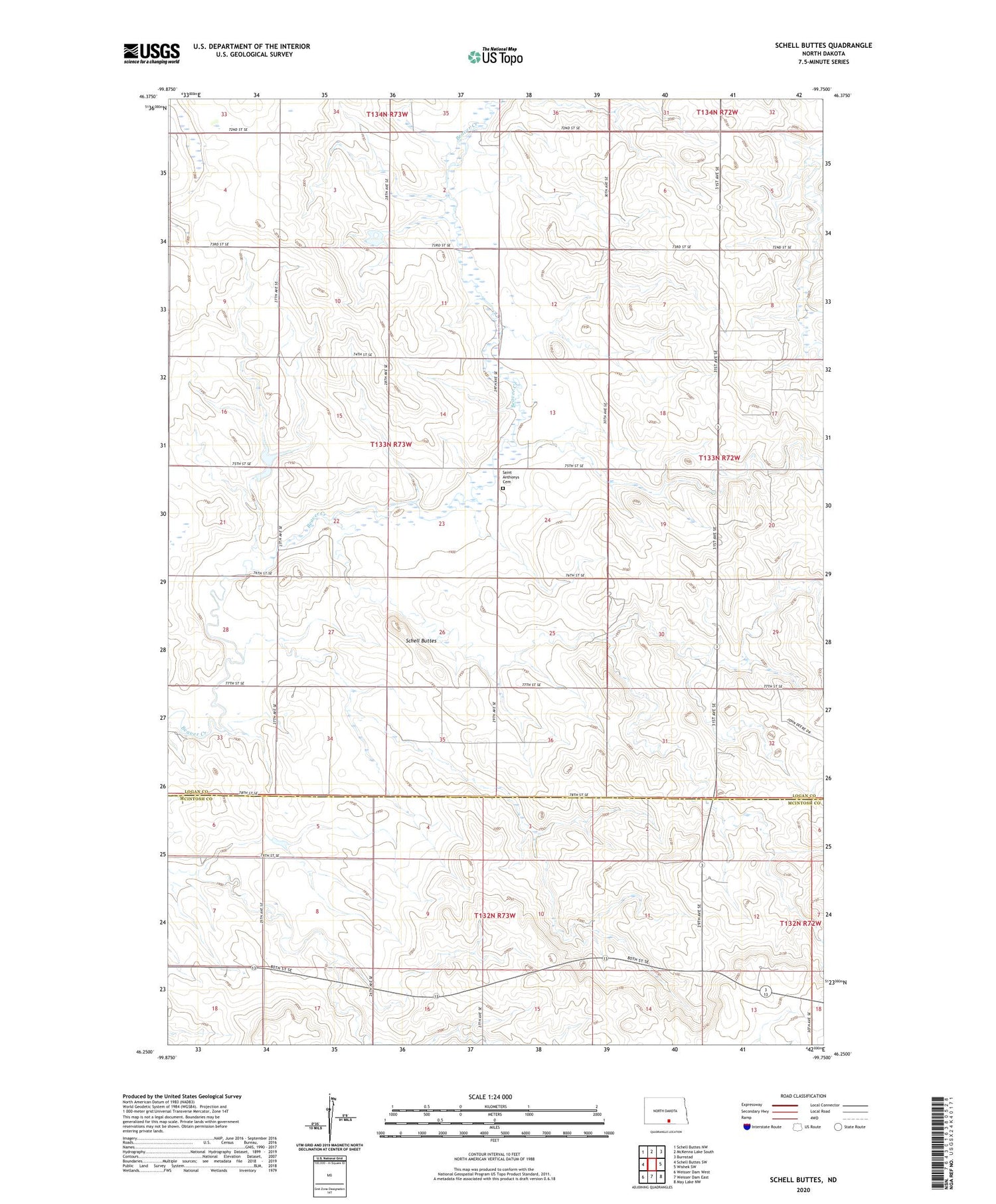 Schell Buttes North Dakota US Topo Map Image