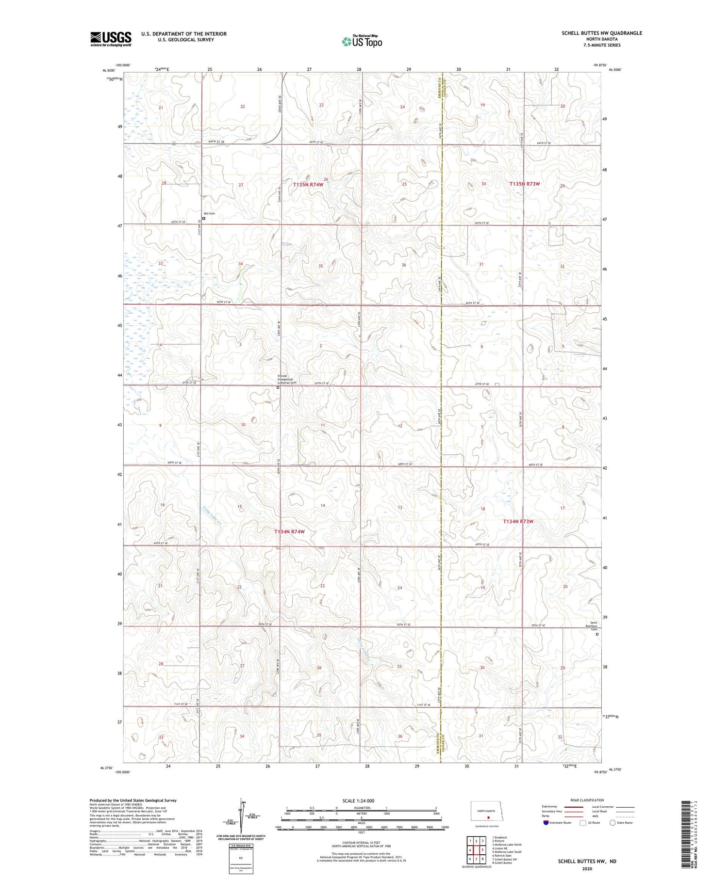 Schell Buttes NW North Dakota US Topo Map Image