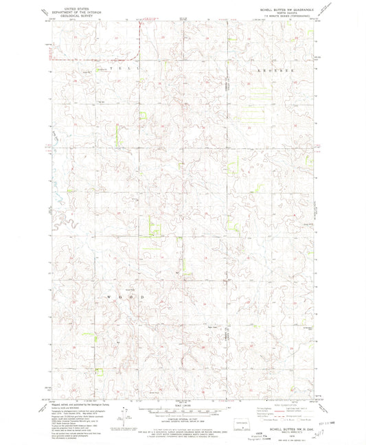 Classic USGS Schell Buttes NW North Dakota 7.5'x7.5' Topo Map Image