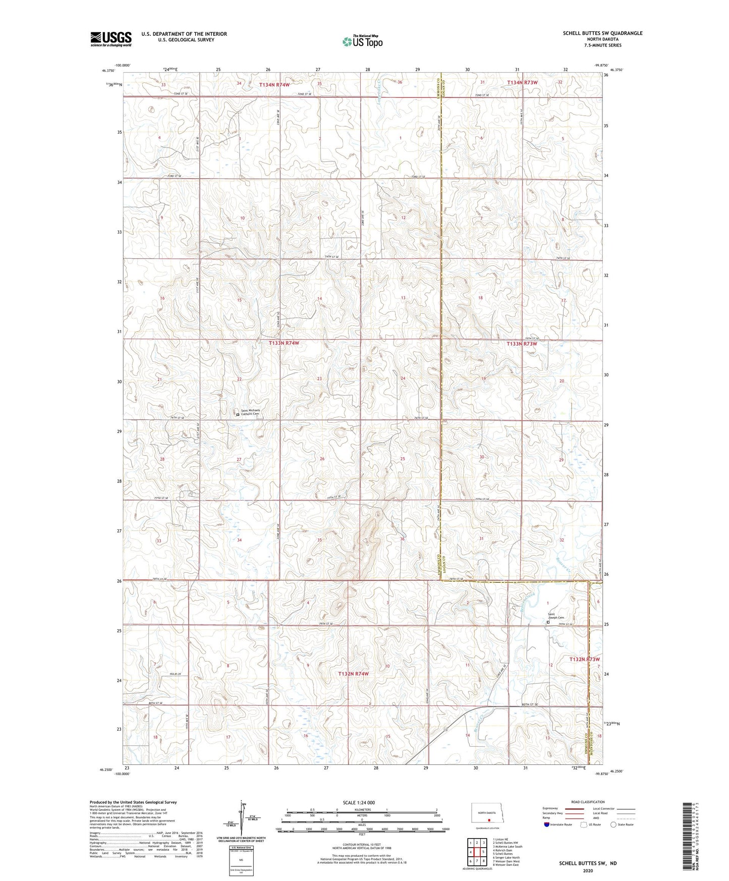 Schell Buttes SW North Dakota US Topo Map Image