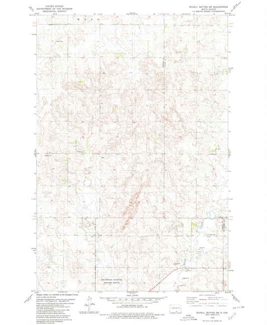Classic USGS Schell Buttes SW North Dakota 7.5'x7.5' Topo Map Image