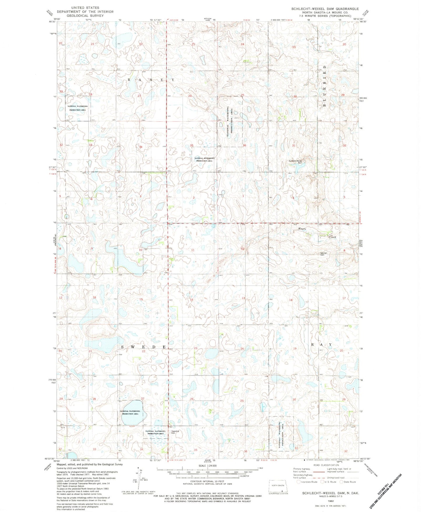 Classic USGS Schlecht-Weixel Dam North Dakota 7.5'x7.5' Topo Map Image