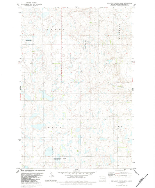 Classic USGS Schlecht-Weixel Dam North Dakota 7.5'x7.5' Topo Map Image