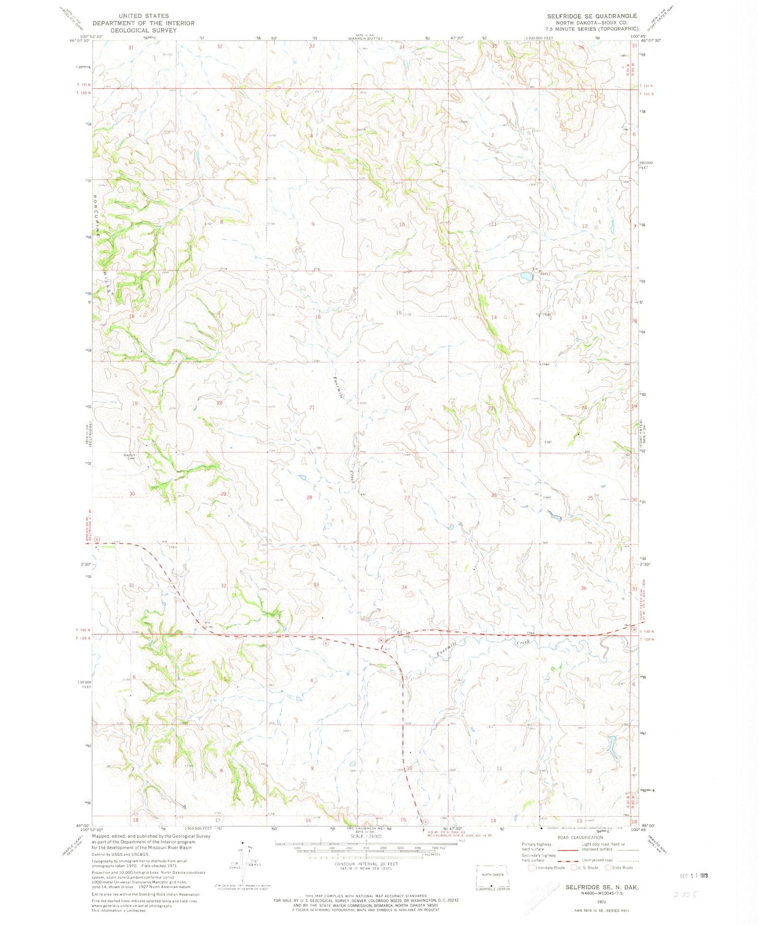 Classic USGS Selfridge SE North Dakota 7.5'x7.5' Topo Map Image