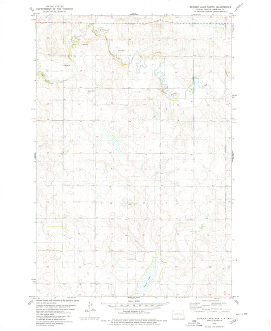 Classic USGS Senger Lake North North Dakota 7.5'x7.5' Topo Map Image