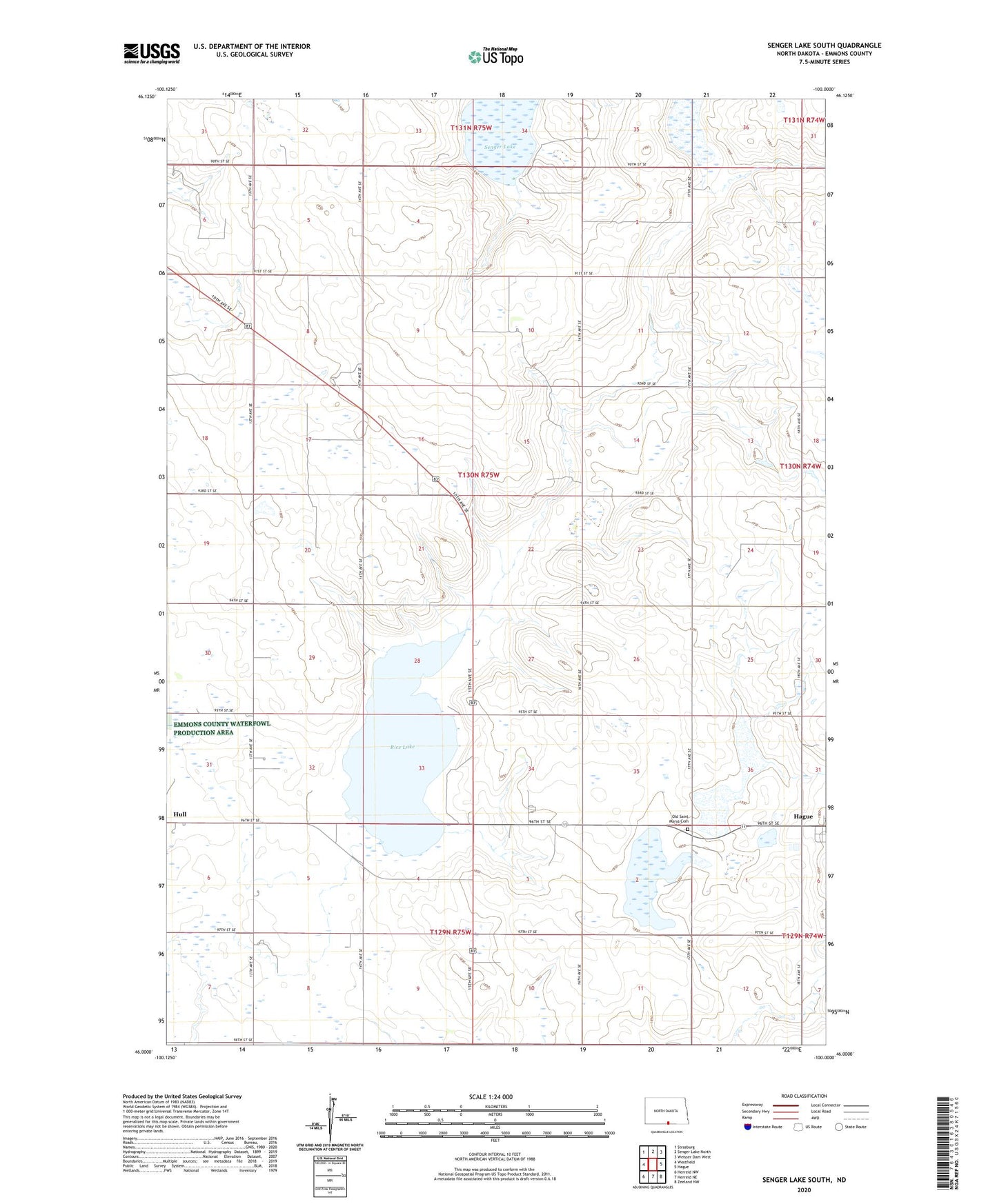 Senger Lake South North Dakota US Topo Map Image