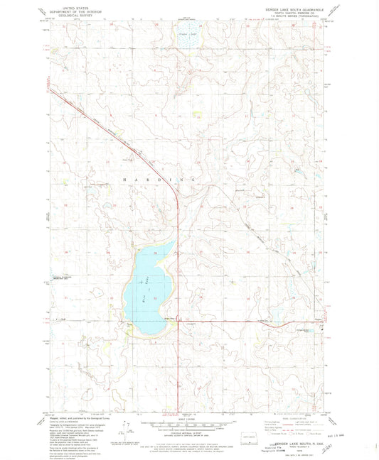 Classic USGS Senger Lake South North Dakota 7.5'x7.5' Topo Map Image