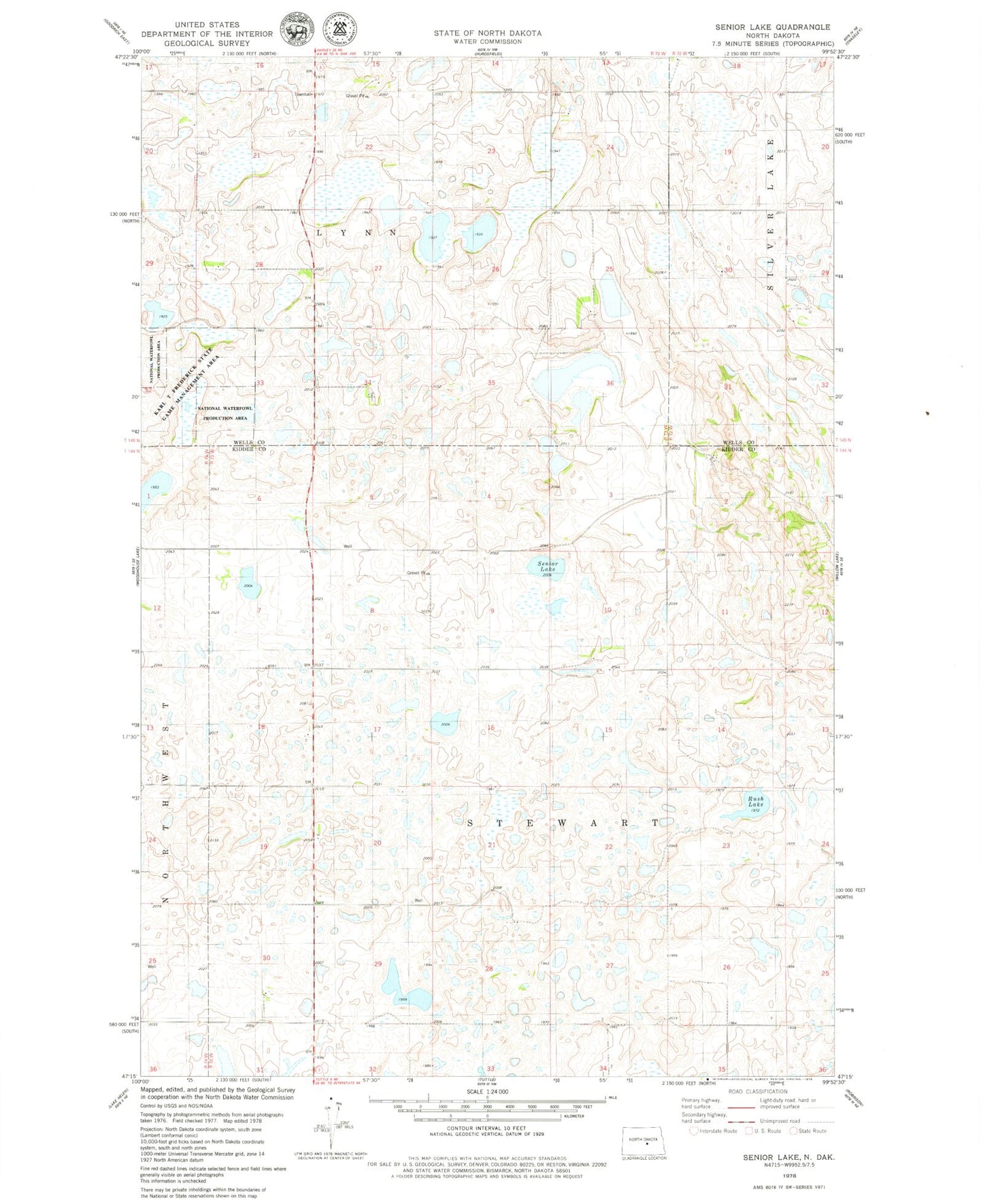 Classic USGS Senior Lake North Dakota 7.5'x7.5' Topo Map Image