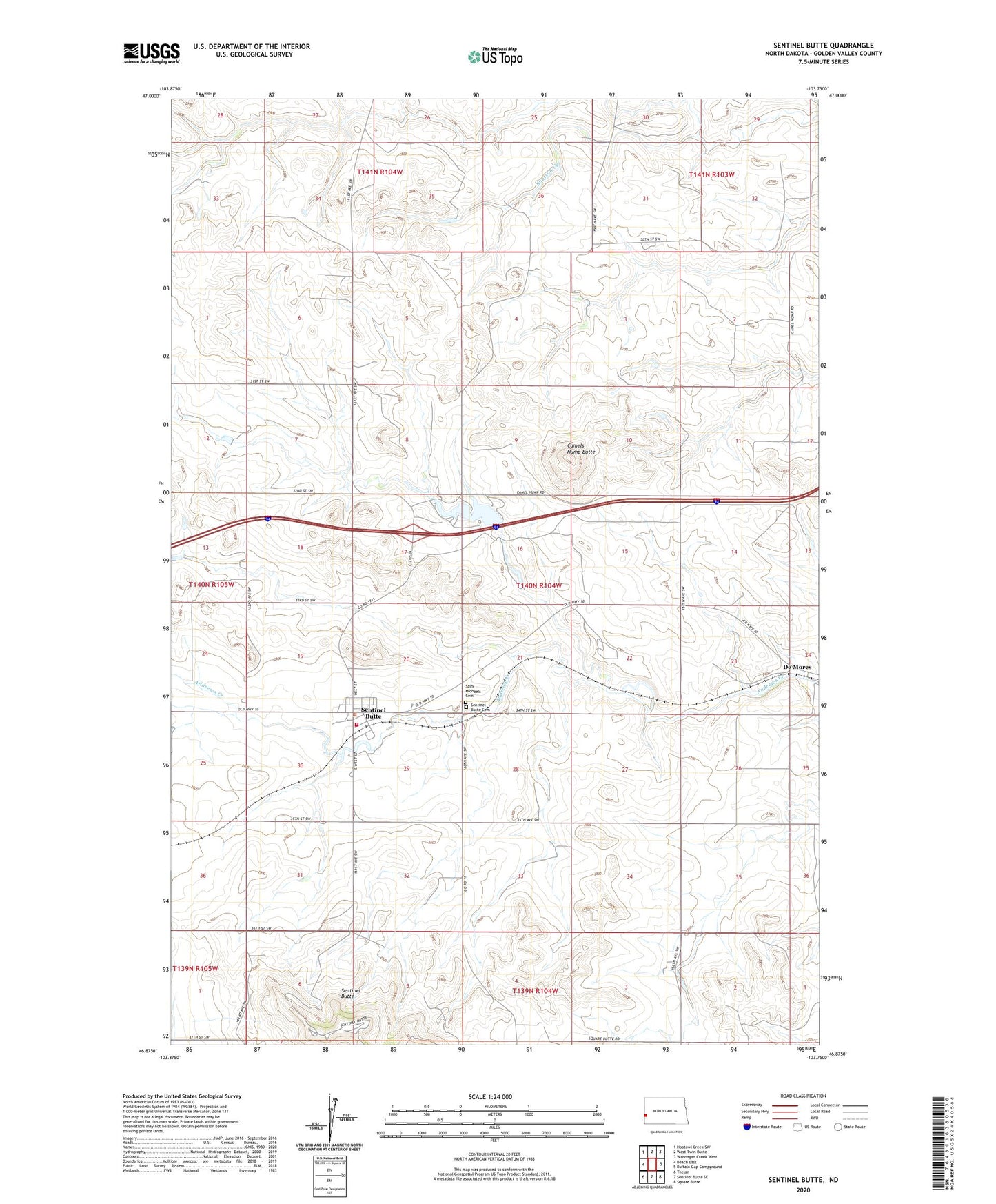 Sentinel Butte North Dakota US Topo Map Image
