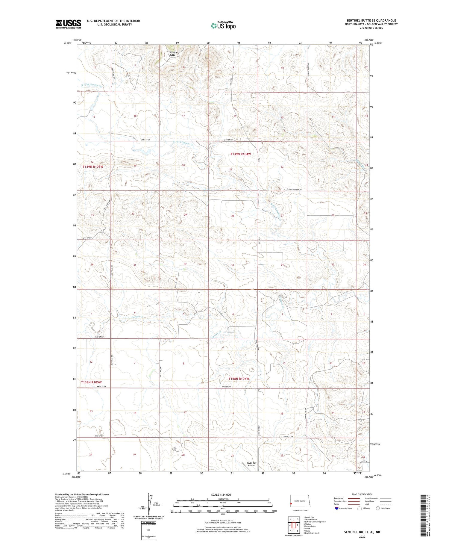 Sentinel Butte SE North Dakota US Topo Map Image