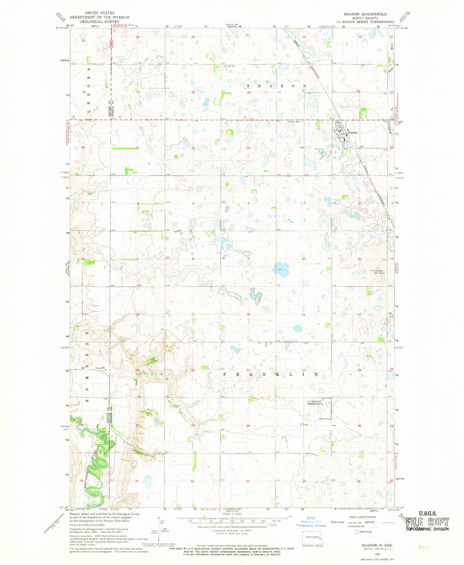 Classic USGS Sharon North Dakota 7.5'x7.5' Topo Map Image