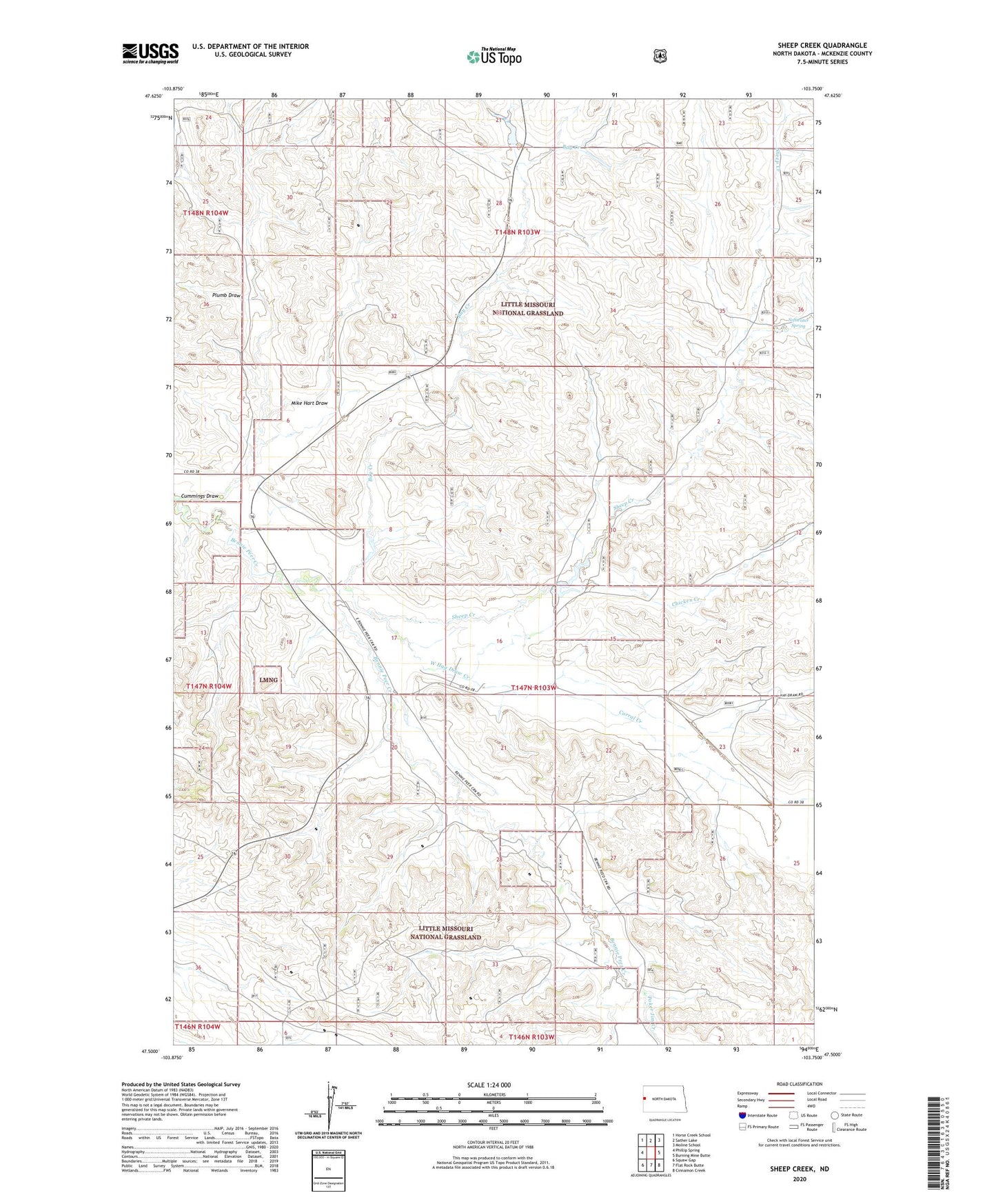 Sheep Creek North Dakota US Topo Map Image