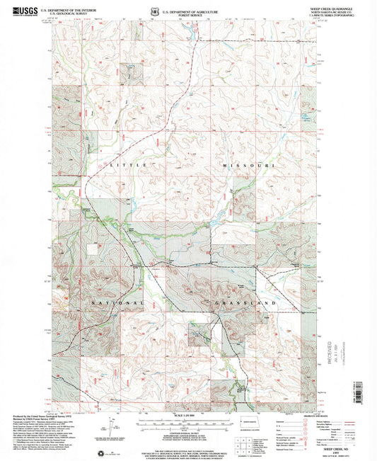 Classic USGS Sheep Creek North Dakota 7.5'x7.5' Topo Map Image
