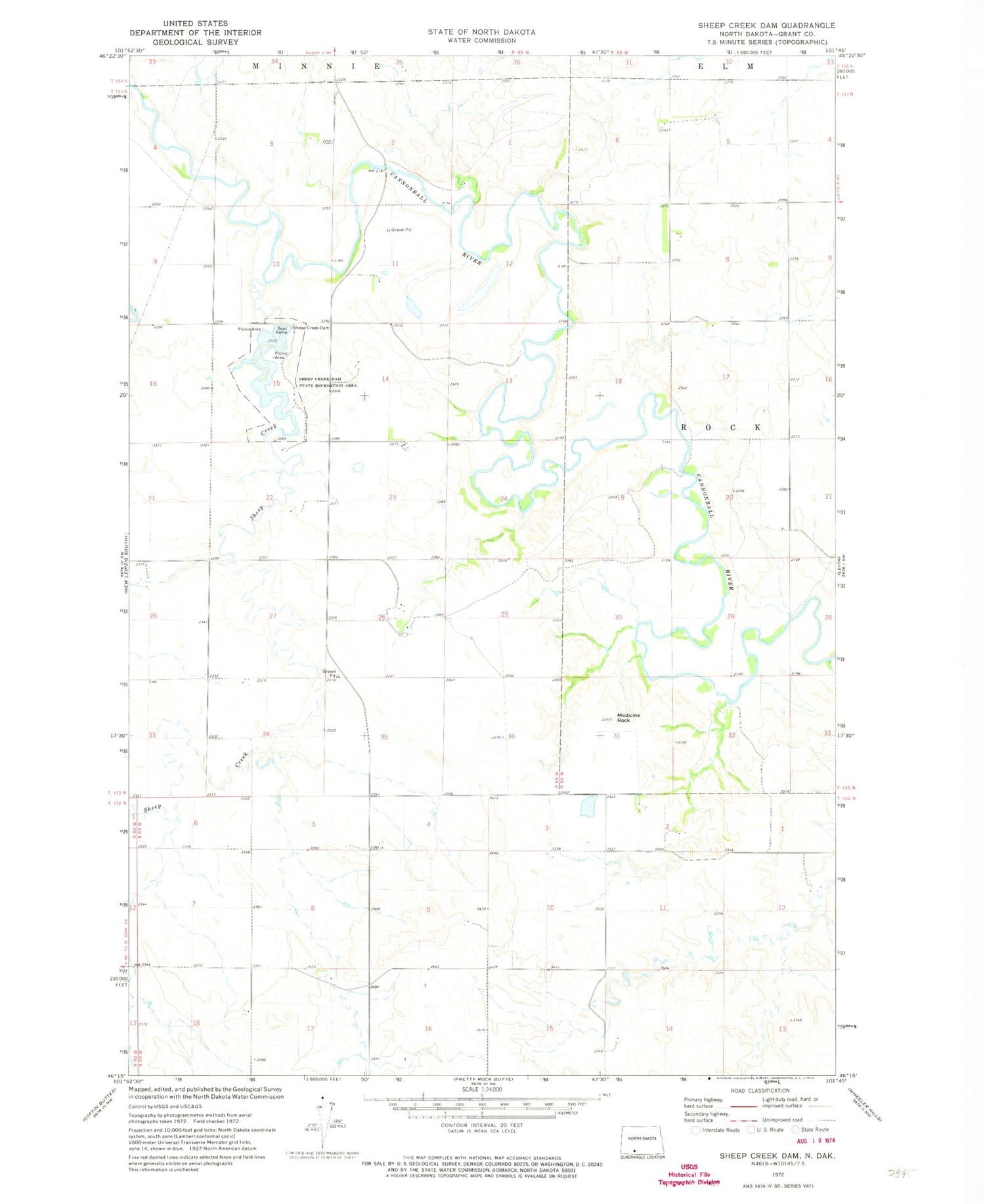 Classic USGS Sheep Creek Dam North Dakota 7.5'x7.5' Topo Map Image