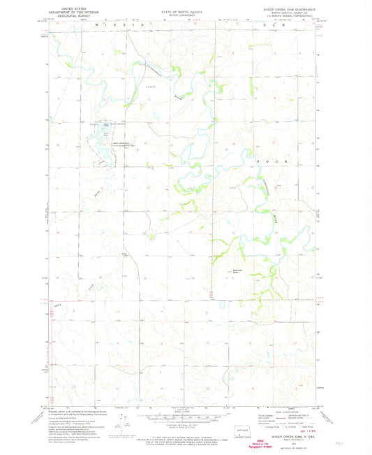 Classic USGS Sheep Creek Dam North Dakota 7.5'x7.5' Topo Map Image