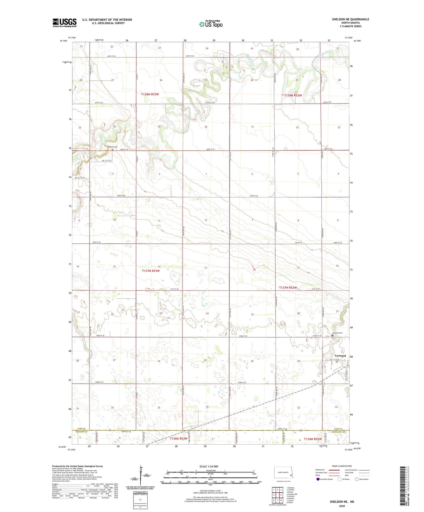 Sheldon NE North Dakota US Topo Map Image