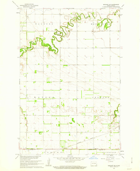 Classic USGS Sheldon NE North Dakota 7.5'x7.5' Topo Map Image
