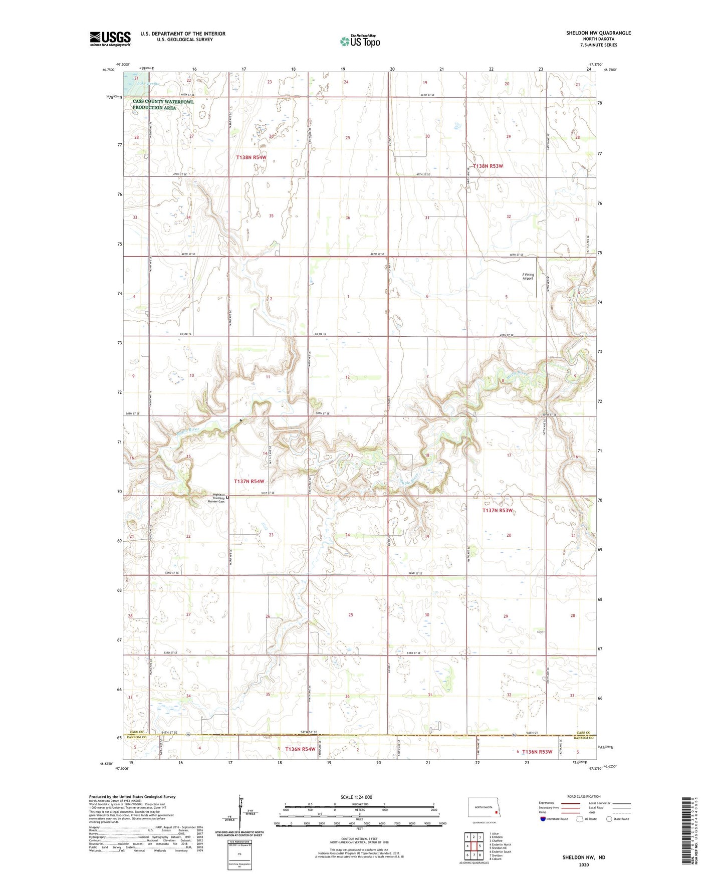 Sheldon NW North Dakota US Topo Map Image