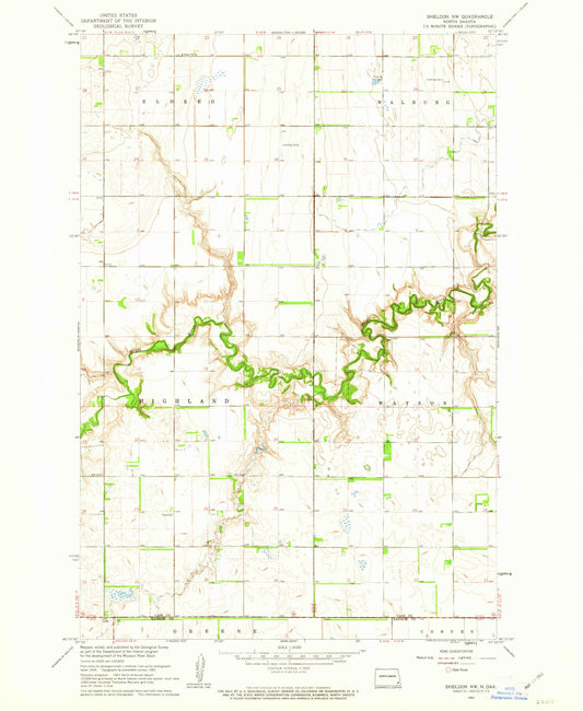 Classic USGS Sheldon NW North Dakota 7.5'x7.5' Topo Map Image
