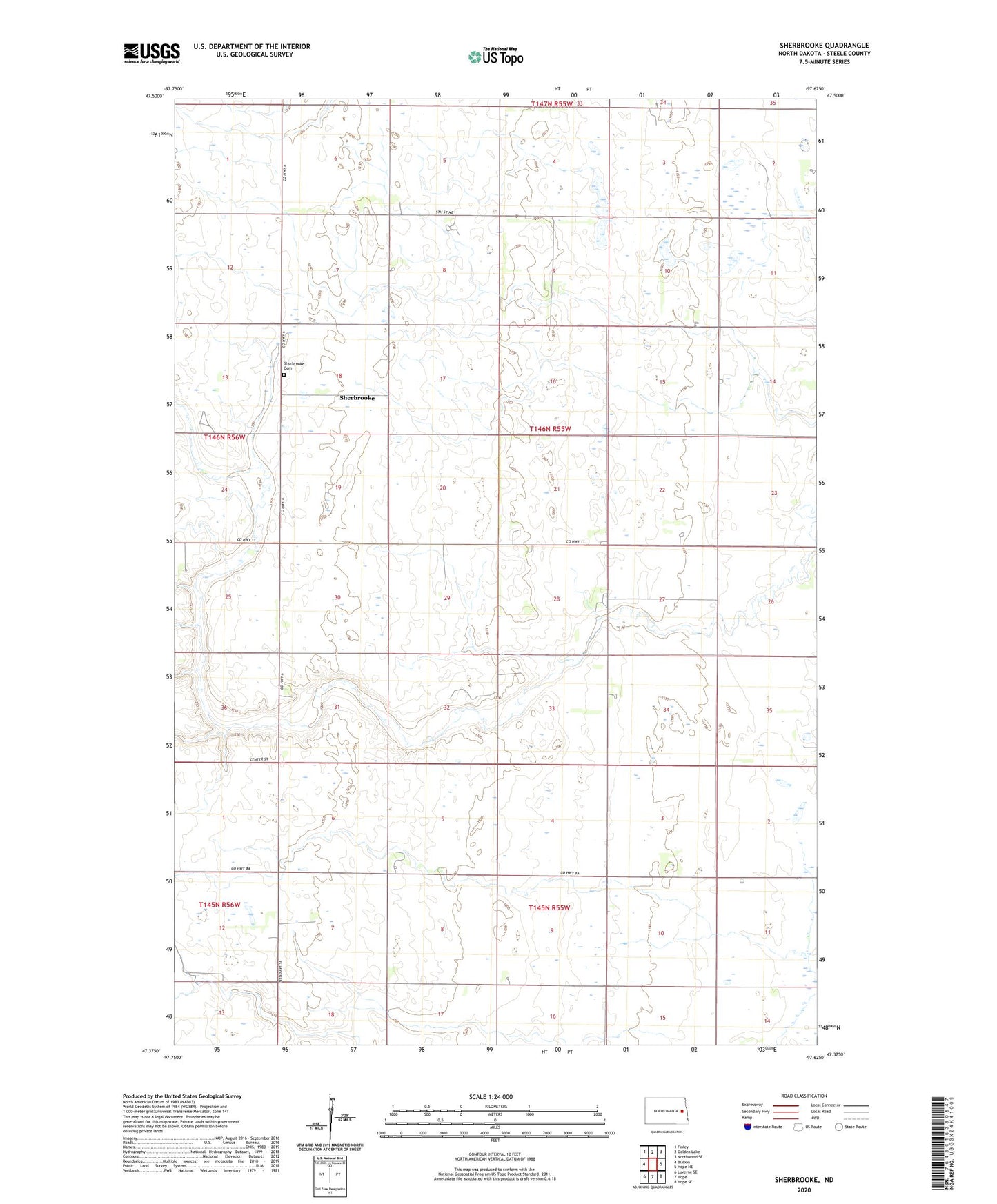 Sherbrooke North Dakota US Topo Map Image