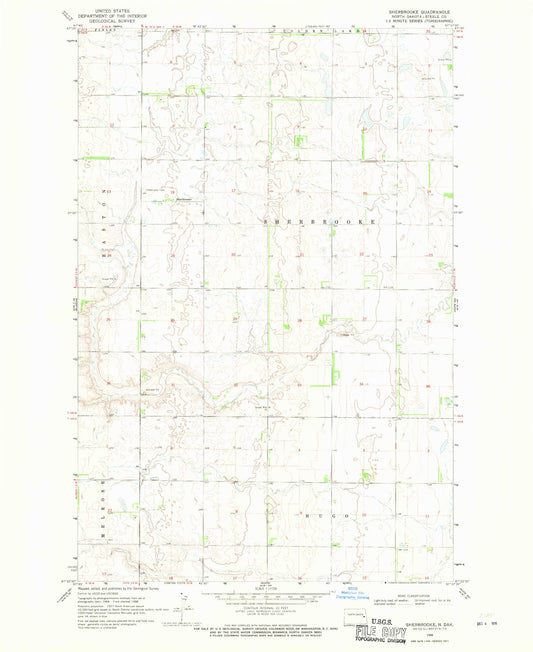 Classic USGS Sherbrooke North Dakota 7.5'x7.5' Topo Map Image